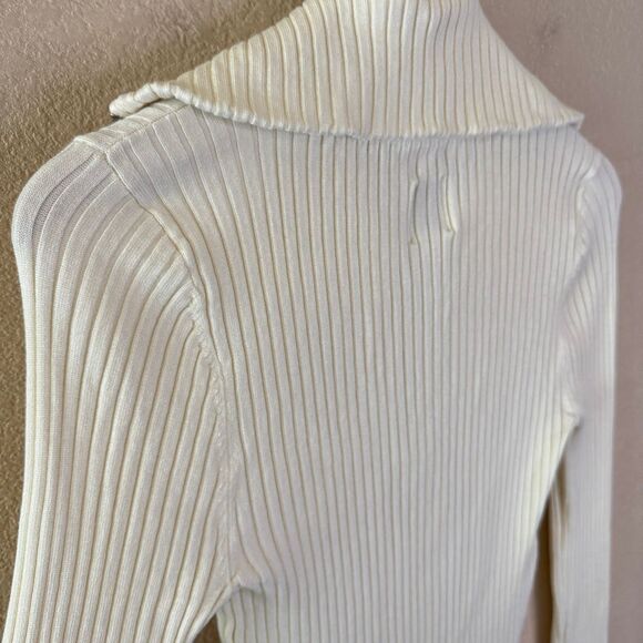 Maeve Fitted Half Zip Ribbed Sweater Top Womens Medium Ivory Office Work Casual - Picture 7 of 9